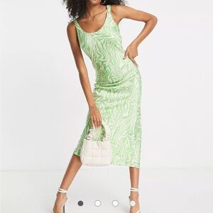ASOS Green Scoop Neck Midi Satin Dress in Size 4